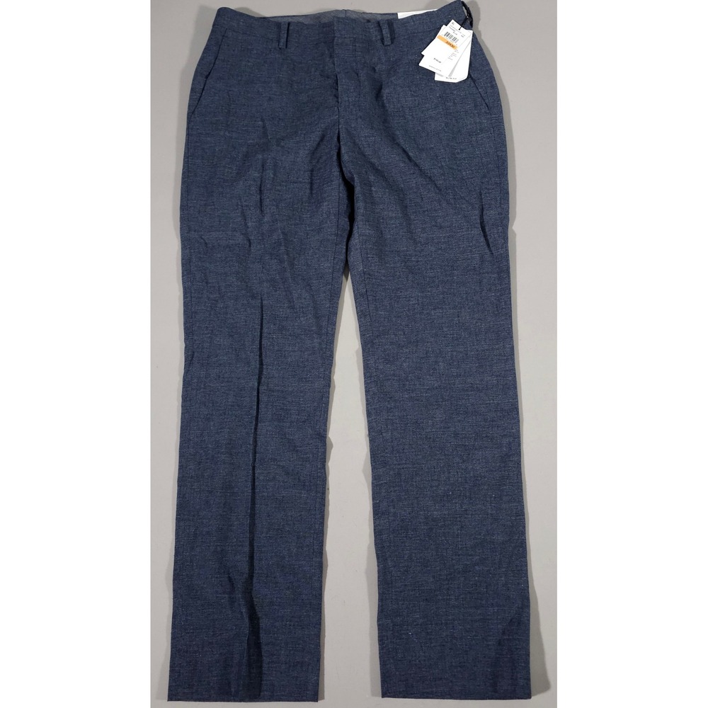Perry Ellis Dress Pants Mens 33x30 Blue Slim Fit Linen Blend Lightweight T320000